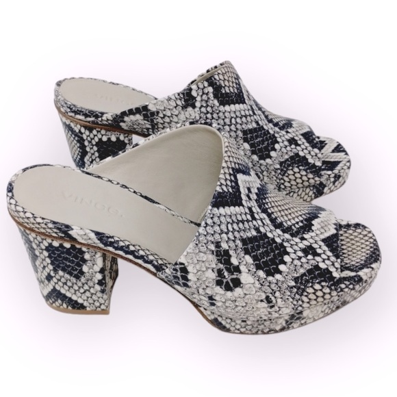 Vince Wyatt Snakeskin Platform Peep Toe Mules | Size 7.5 - Picture 4 of 6